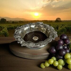 Silver Plated English Wine Bottle Coaster Grape Leaves Design Vintage